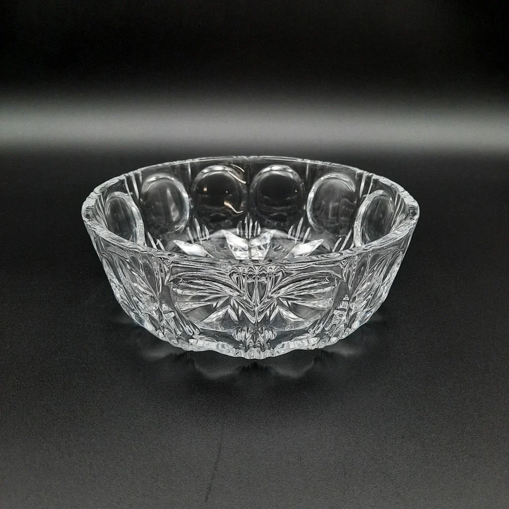 Vintage Pressed Glass Bowl Starburst‎ & Oval Panel Pattern Clear Heavy Glass 6